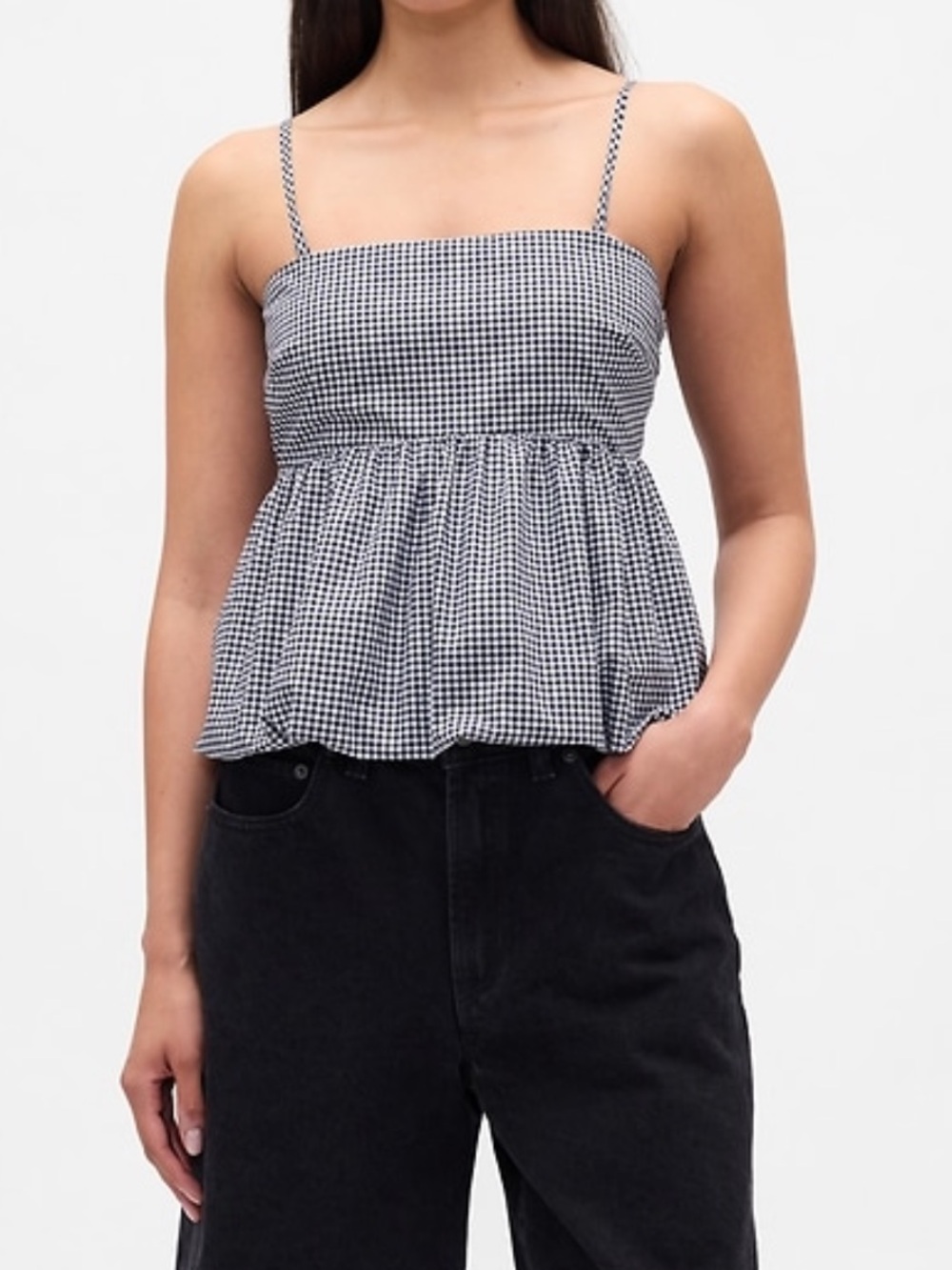GAP Navy & White Gingham Bubble Top